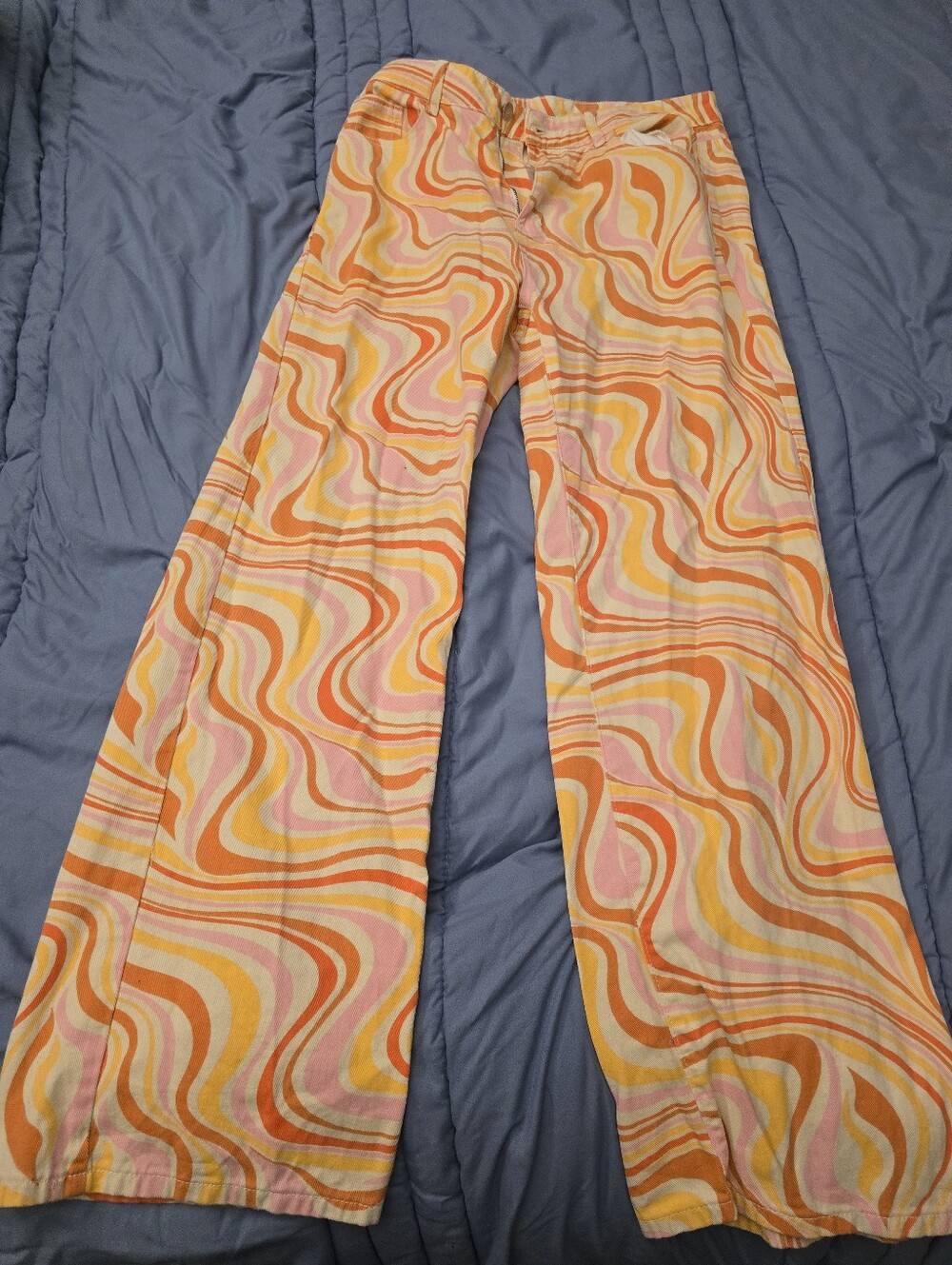 Retro Swirl Wide-Leg Pants in Orange, Pink & Yellow